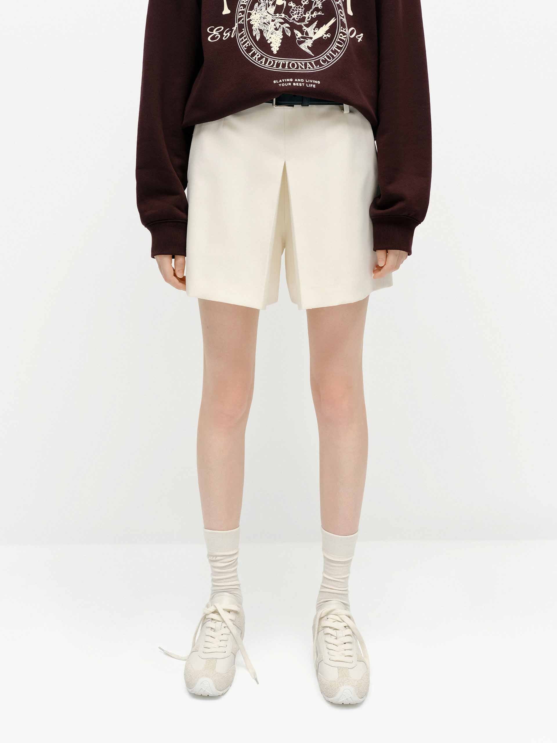 Wool Blend Belted Shorts