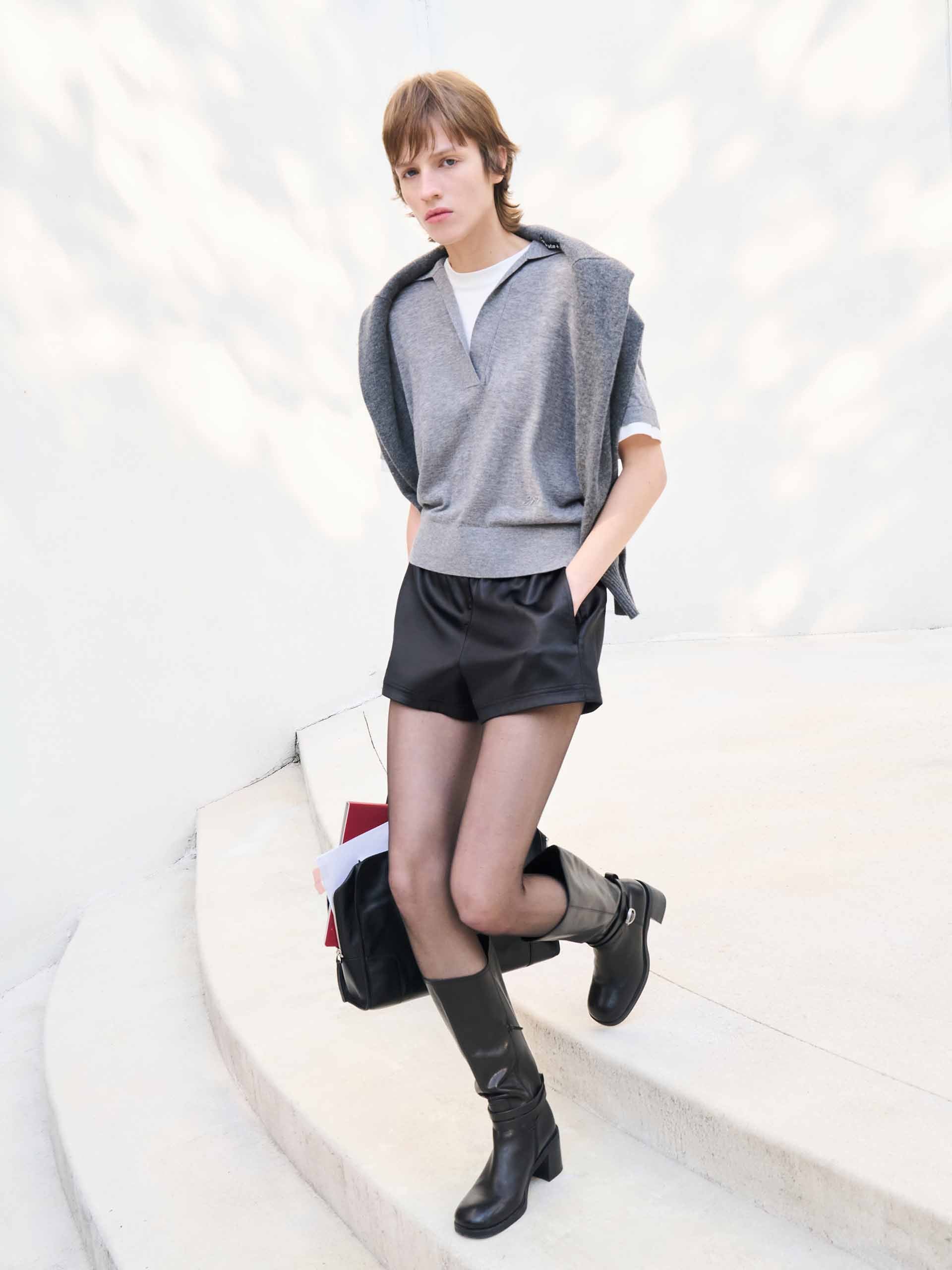 Wool Blend Contrast Knit Top - Image 10