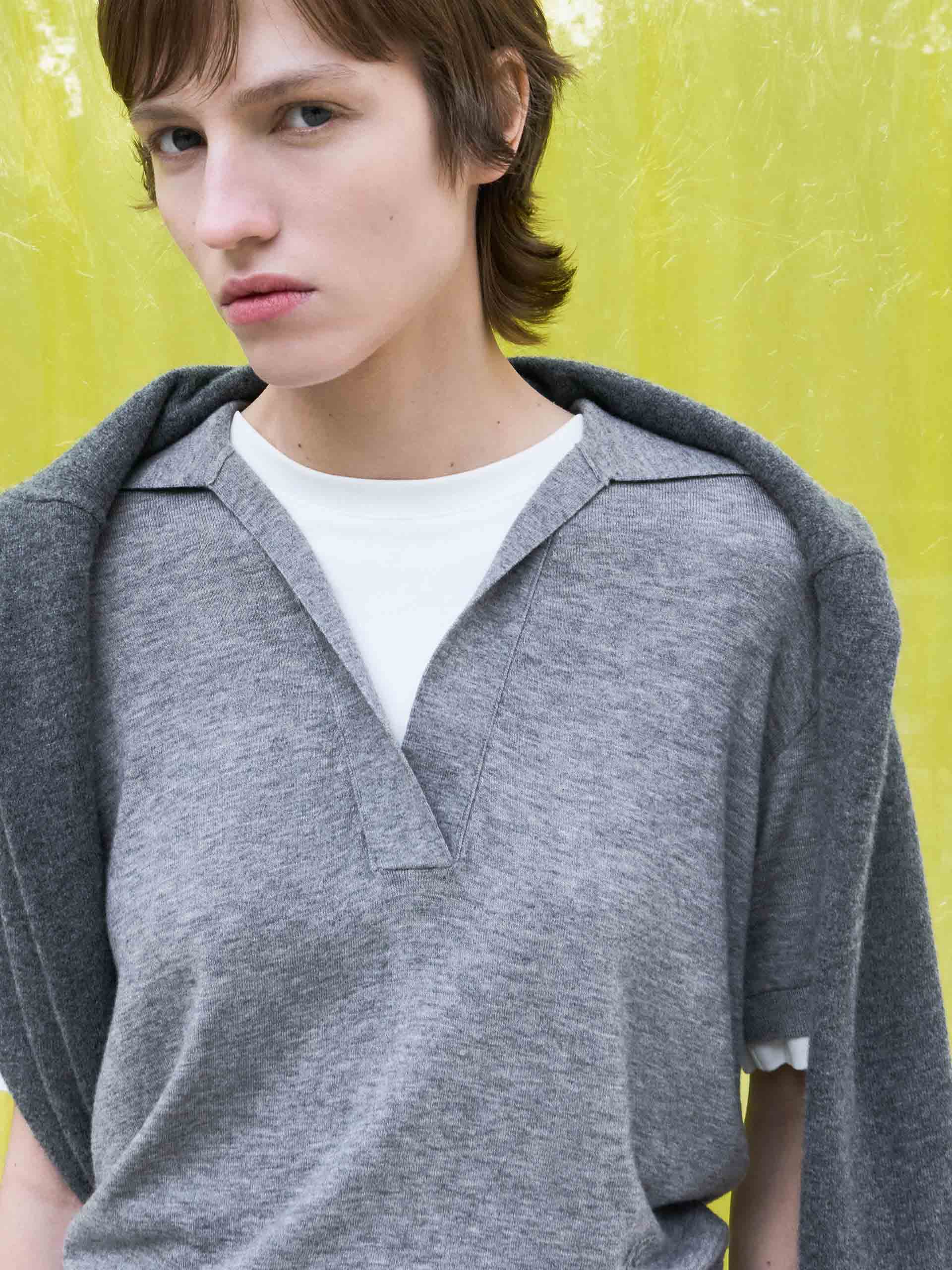 Wool Blend Contrast Knit Top - Image 11