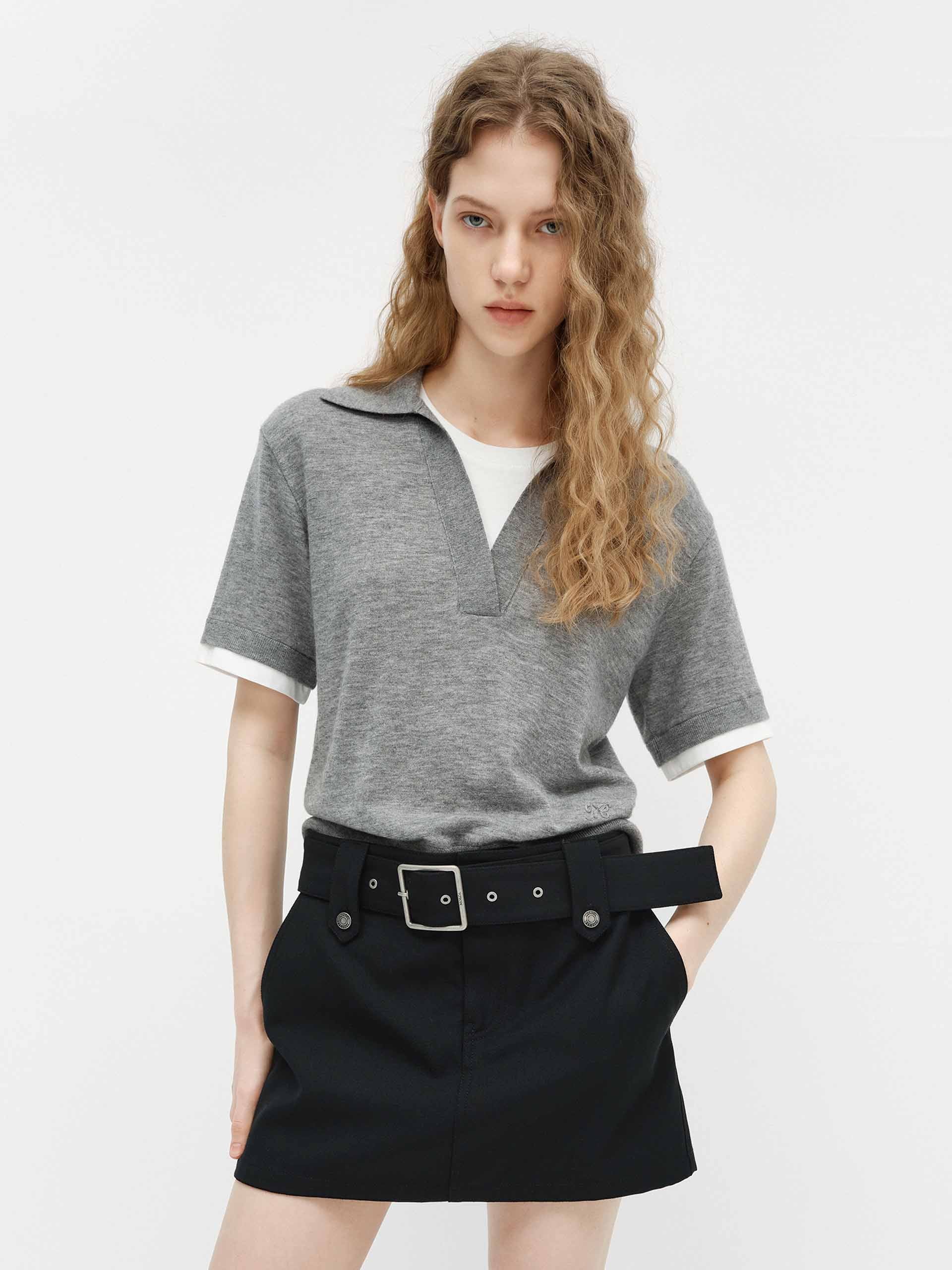 Wool Blend Contrast Knit Top - Image 15