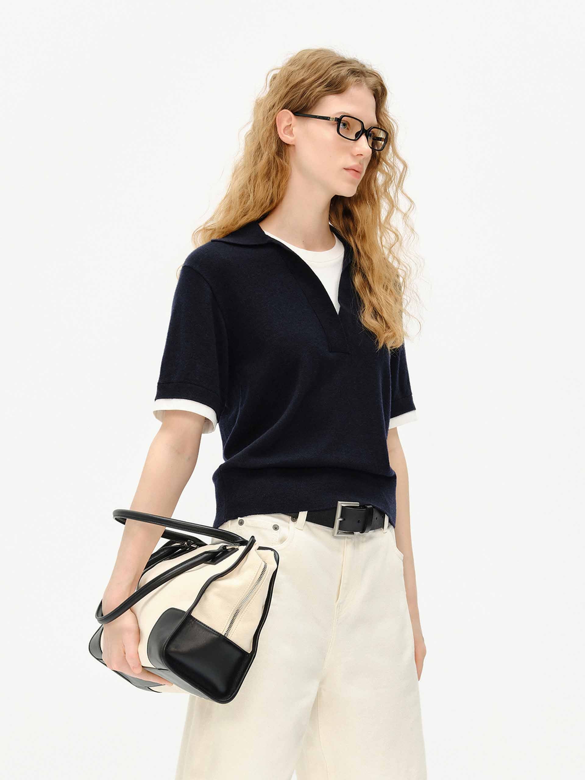 Wool Blend Contrast Knit Top - Image 2