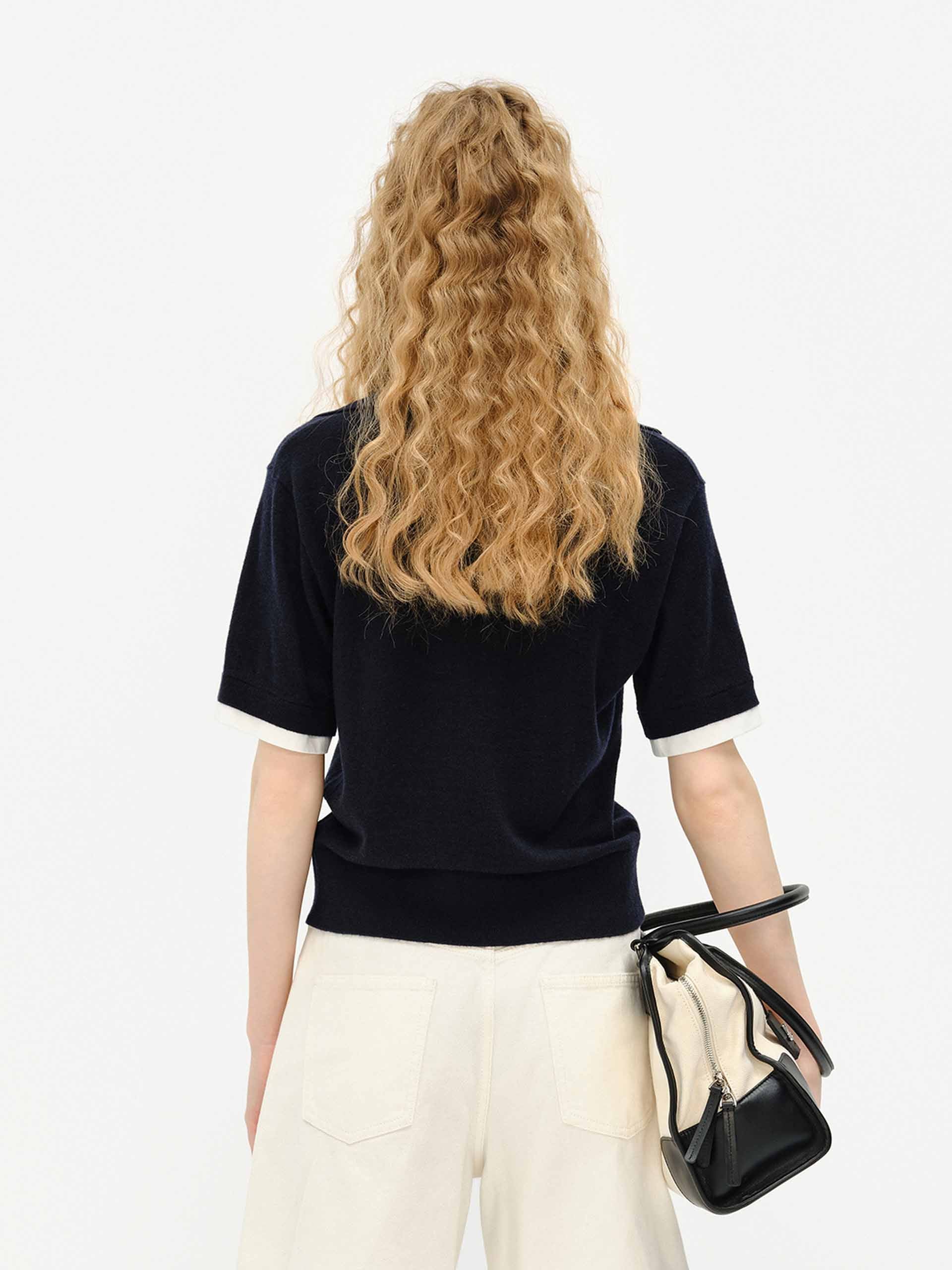 Wool Blend Contrast Knit Top - Image 3