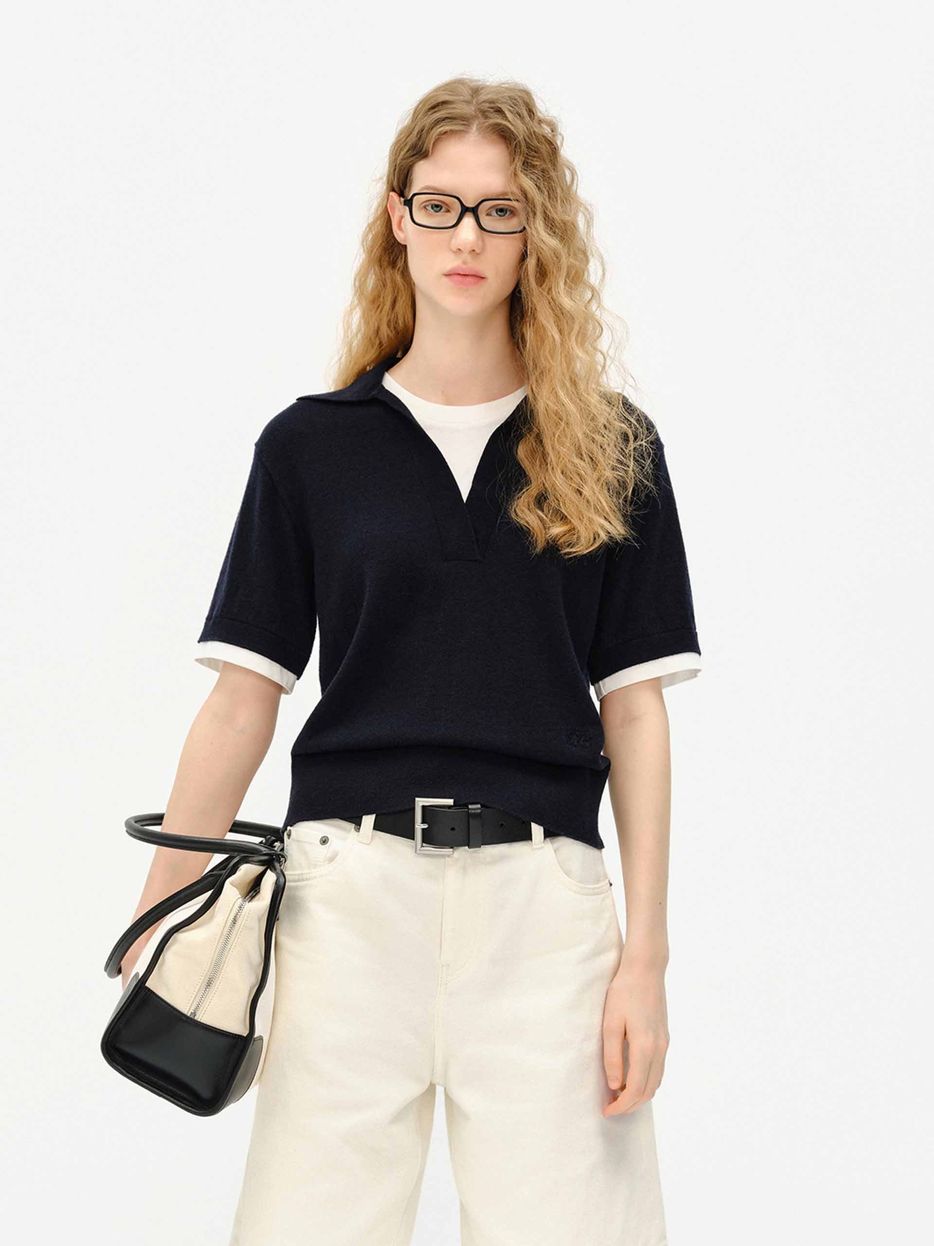 Wool Blend Contrast Knit Top - Image 7