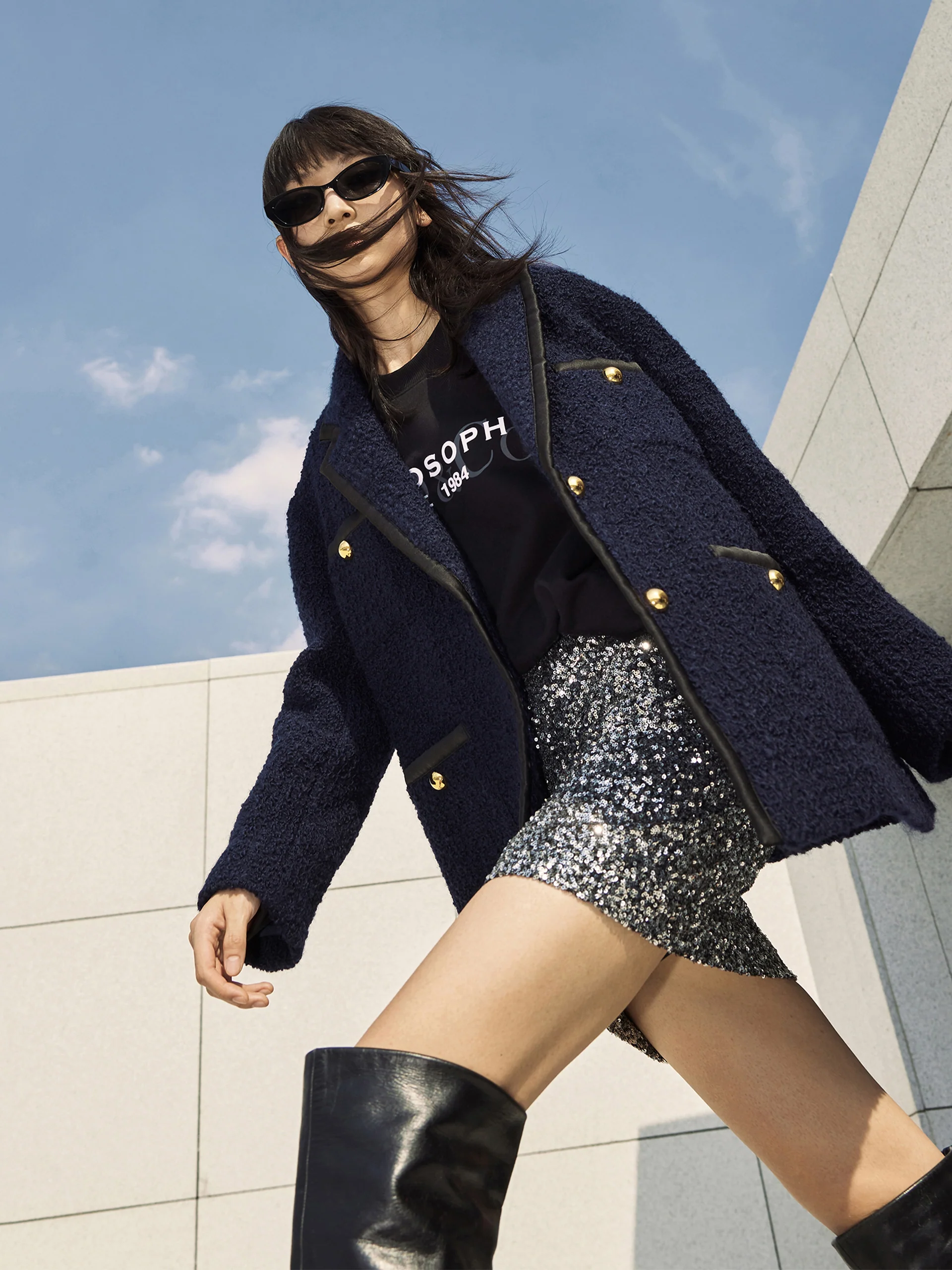 Wool Blend Contrast Textured Coat - Image 11