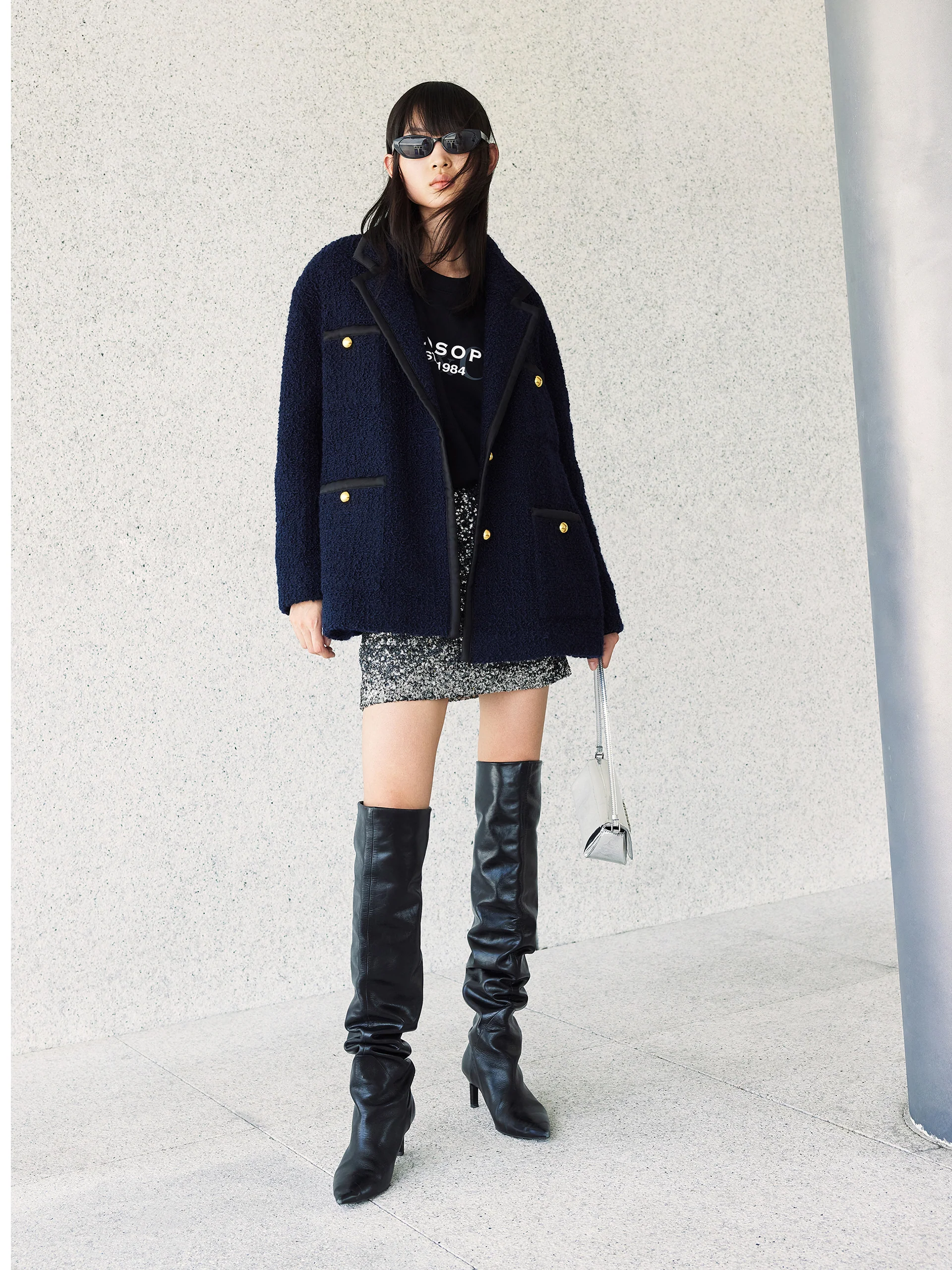 Wool Blend Contrast Textured Coat - Image 12