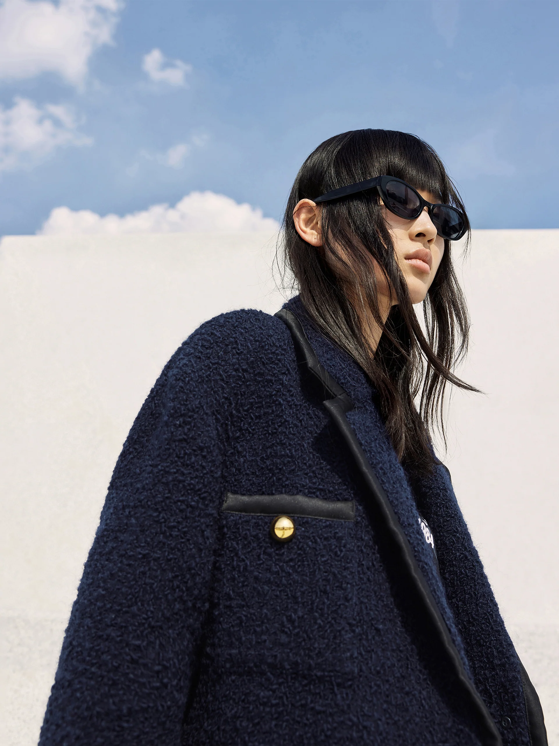 Wool Blend Contrast Textured Coat - Image 14