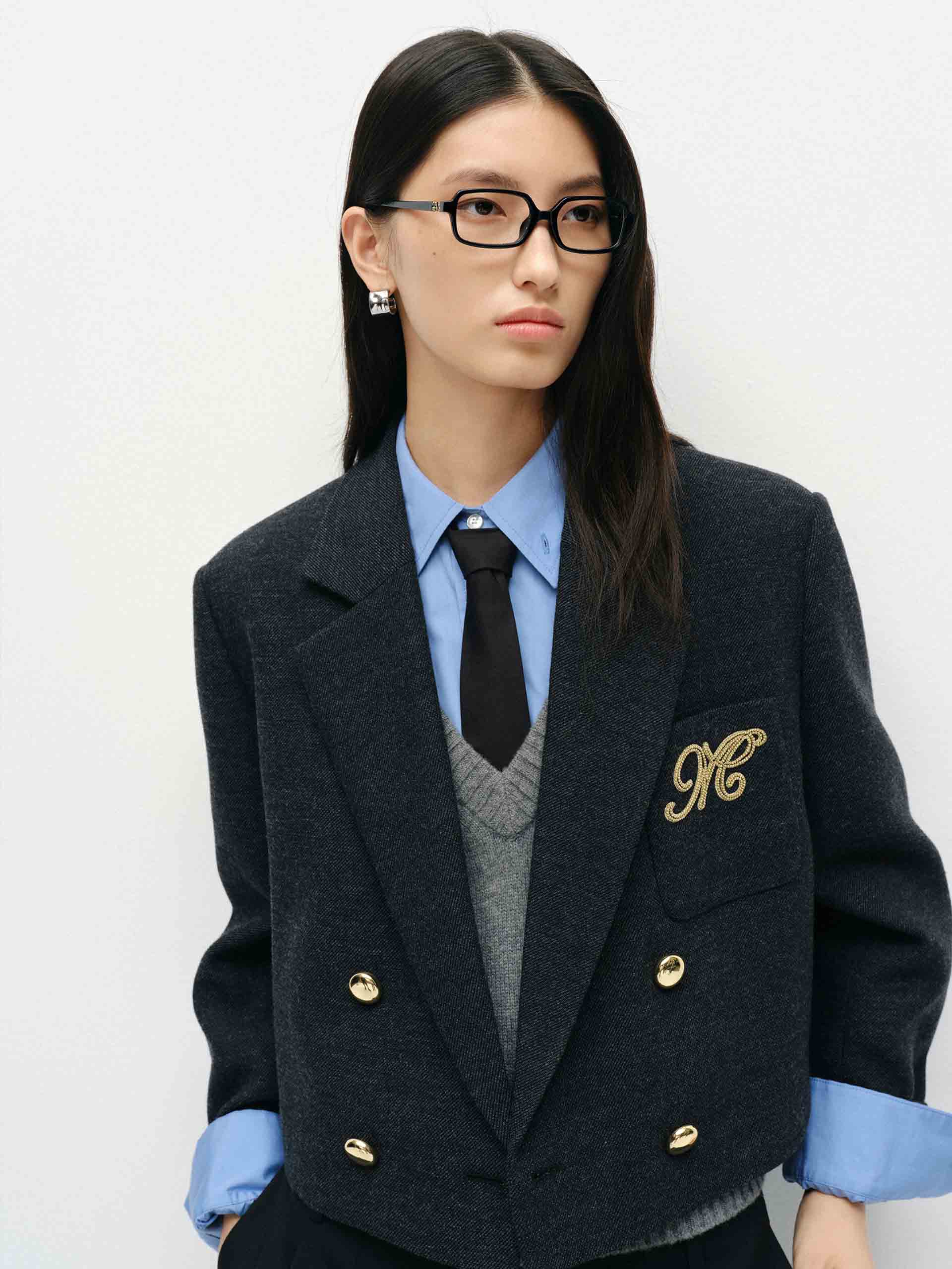 Wool Blend Cropped Blazer - Image 7