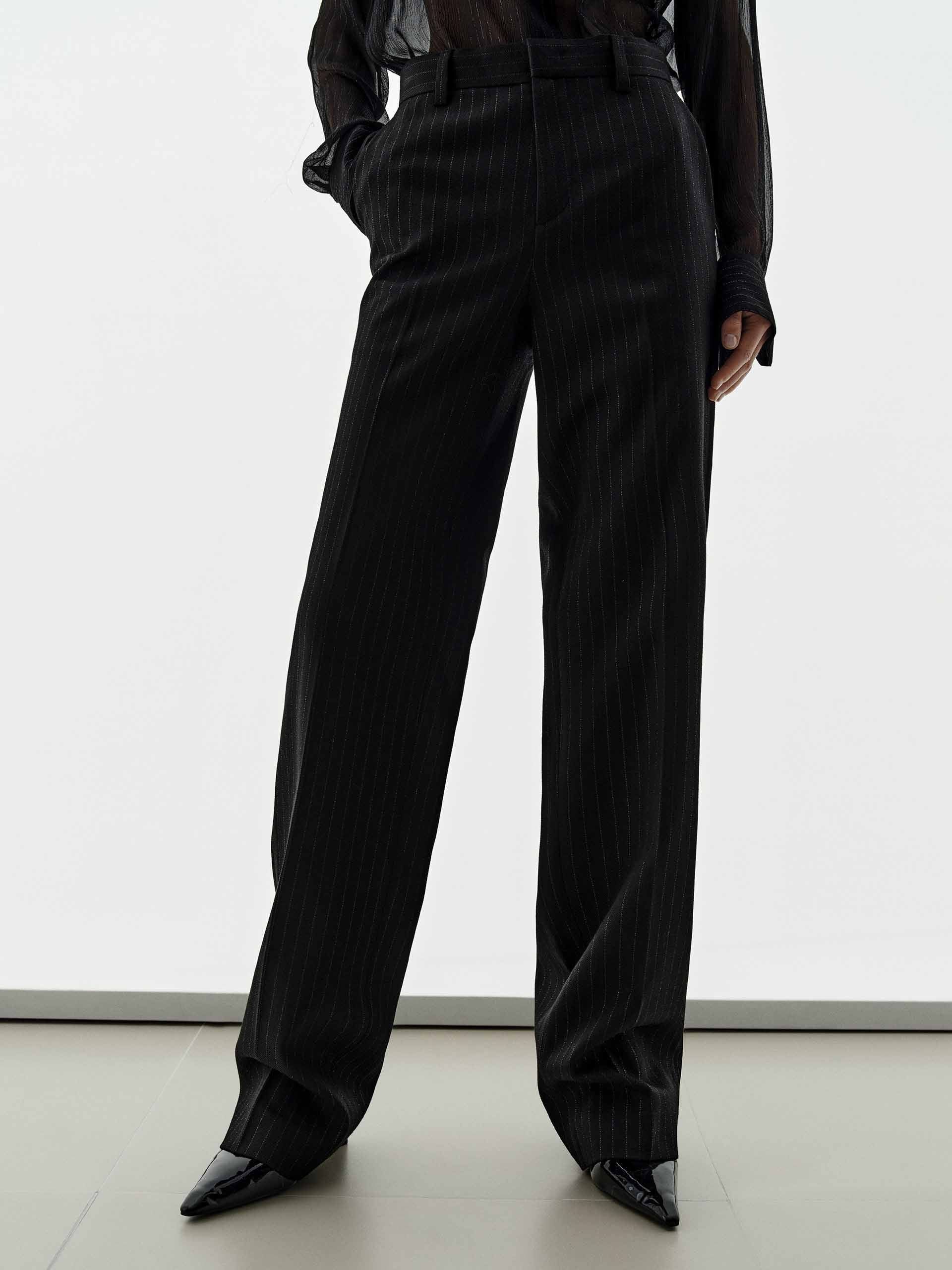 Wool Blend Pinstripe Trousers - Image 7