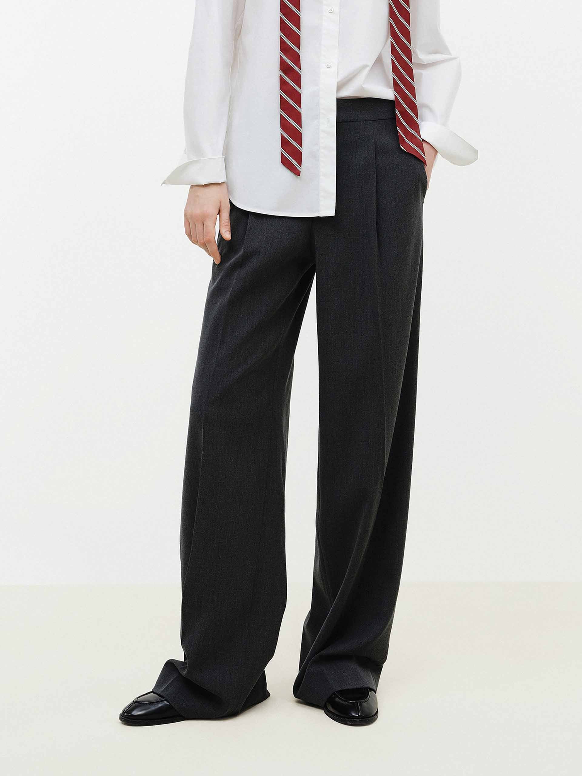 Wool Blend Pleated Pants