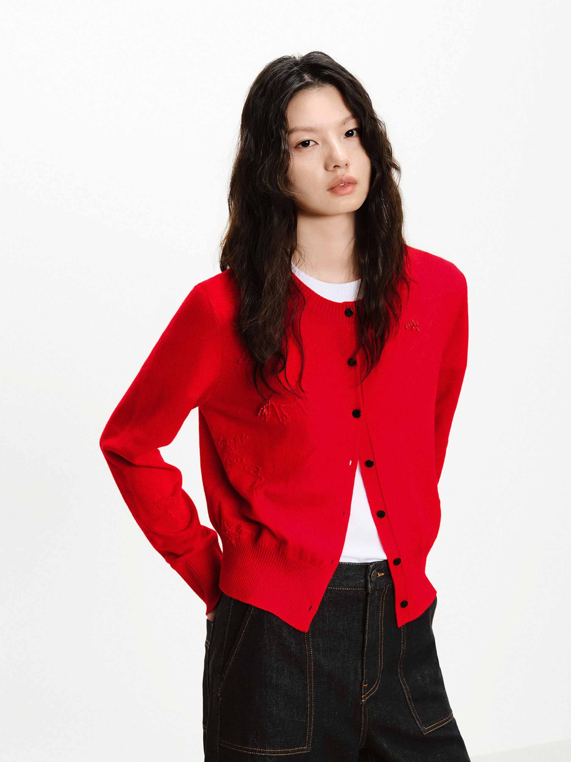 Wool Cashmere Beaded Cardigan - Image 3