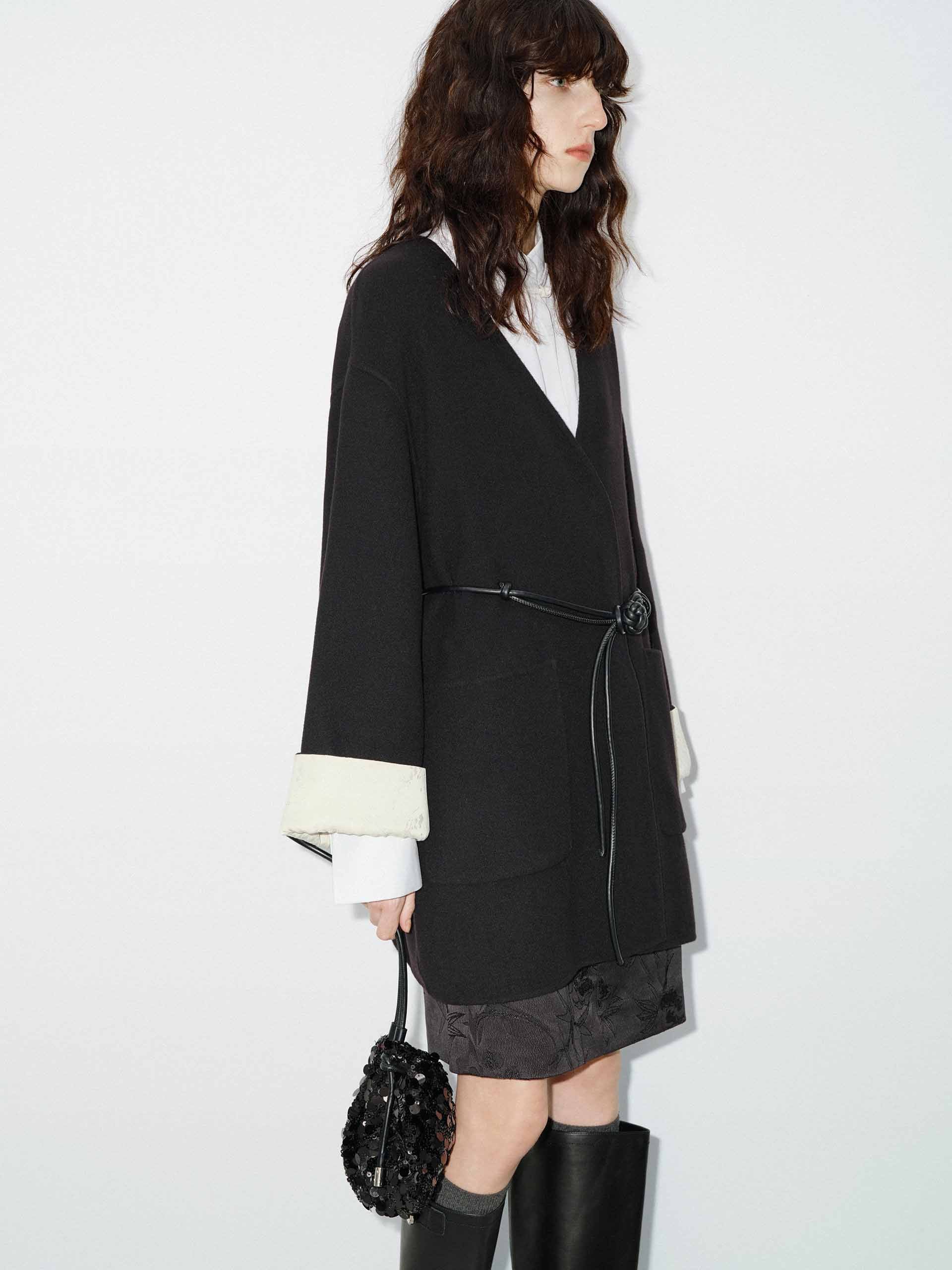 Wool V-neck Midi Coat - Image 8