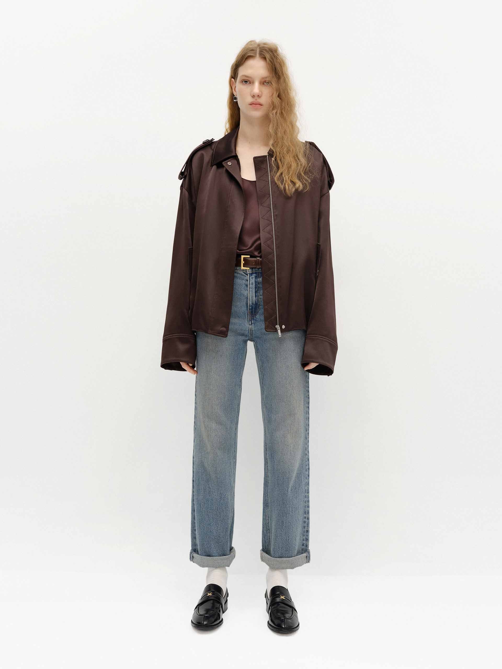 Zip Closure Satin Jacket - Image 6