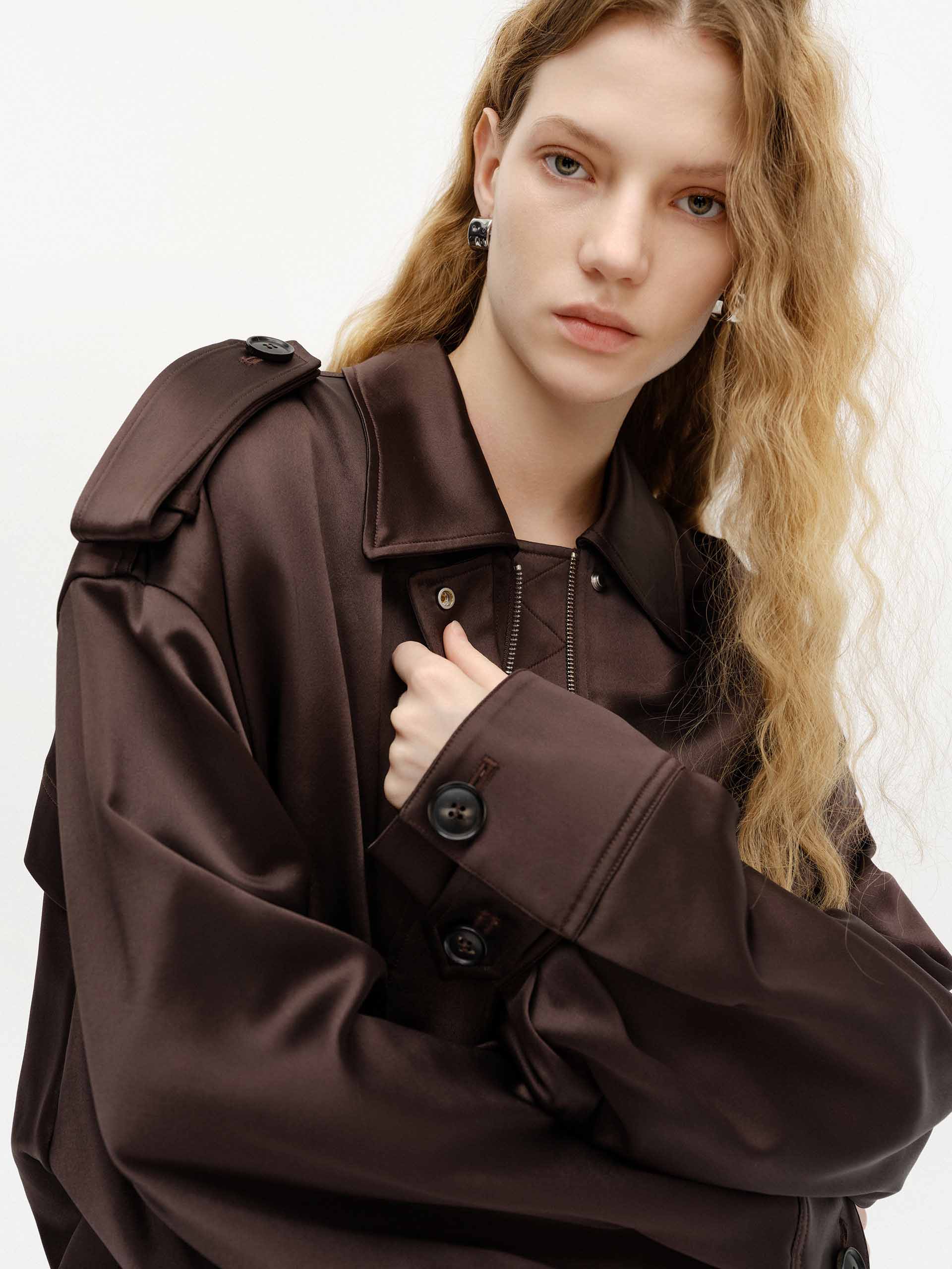 Zip Closure Satin Jacket - Image 7
